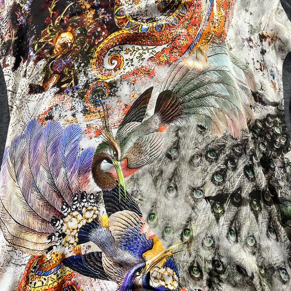 Women's SINGLE Los Angeles Gray Peacock Design Short Sleeve Tunic Size S - Picture 2 of 8